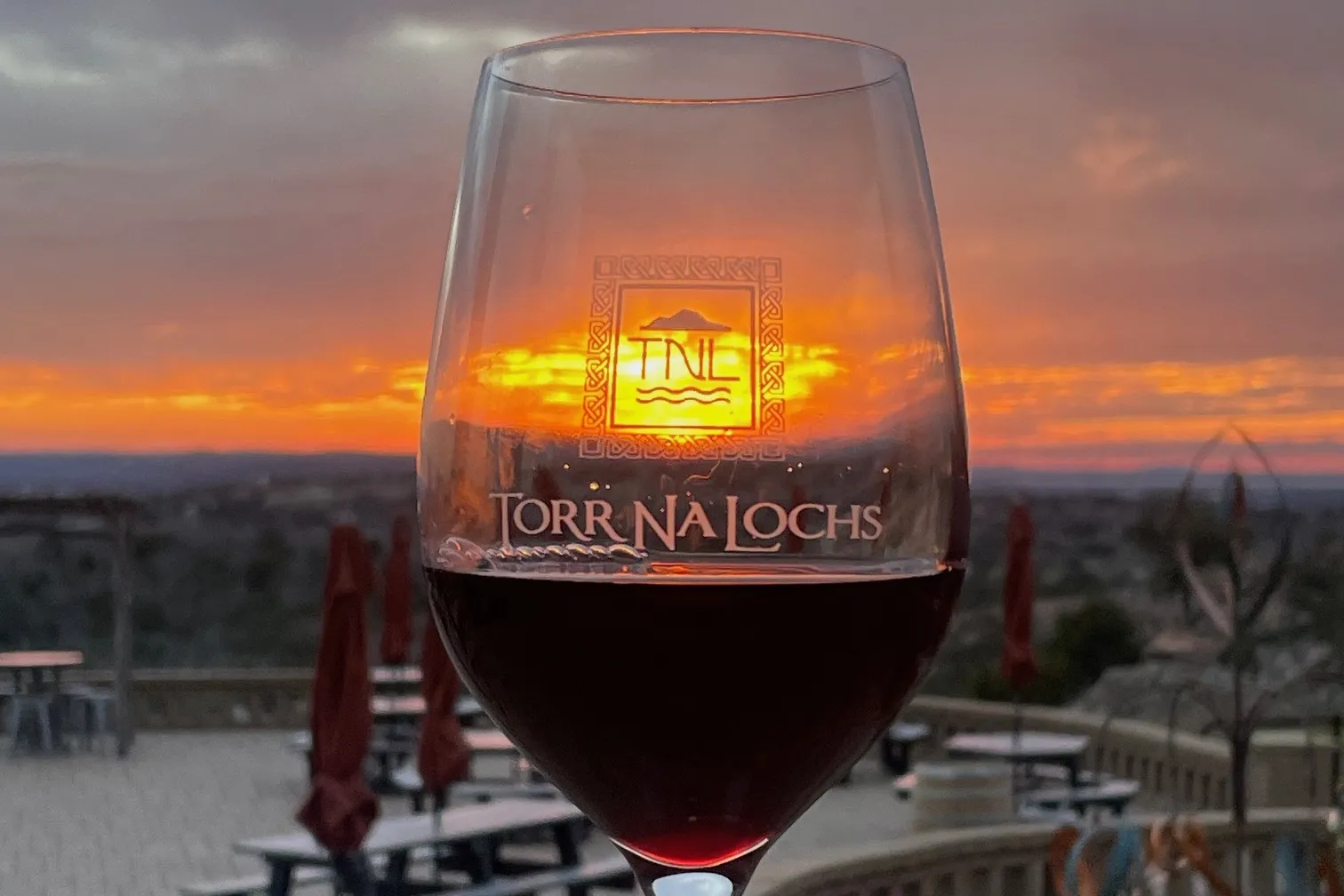 Sunset at Torr Na Lochs with wineglass